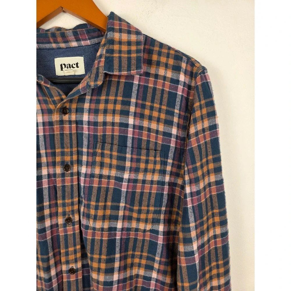 Pact Mens Plaid Button Shirt Long Sleeve‎ Cotton Casual Top Size Medium